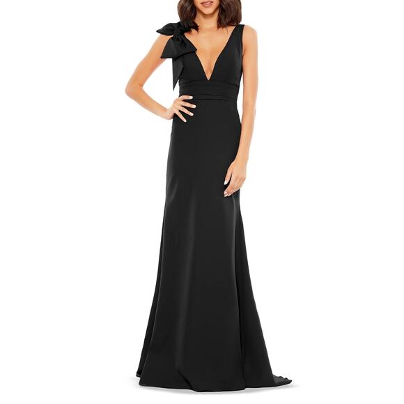 Mac Duggal Bow Shoulder V-Neck A-Line Gown - 14 - Picture 1 of 4